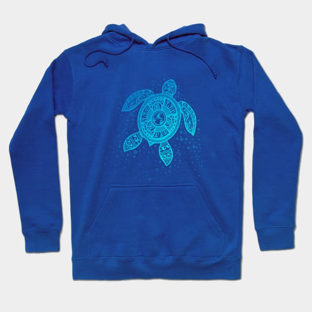 Boho Tiki Teal Sea Turtle with Bubbles Hoodie by Jitterfly